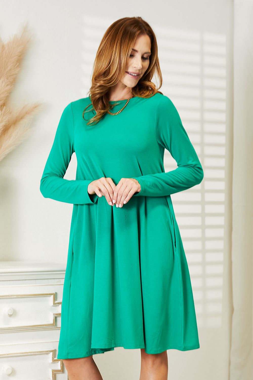 Zenana Full Size Long Sleeve Flare Dress with Pockets (T) Mischa Lottie