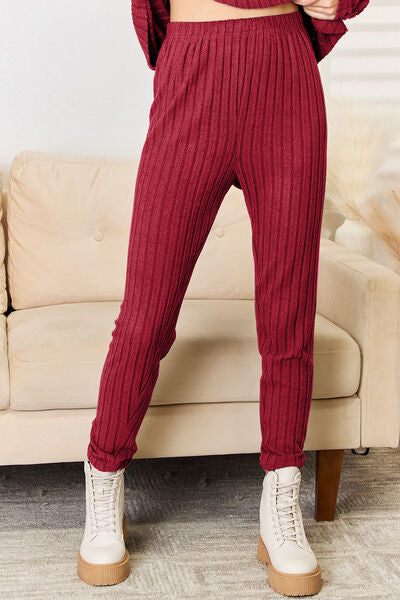 "Basic Bae" Notched Long Sleeve Top and Pants Set