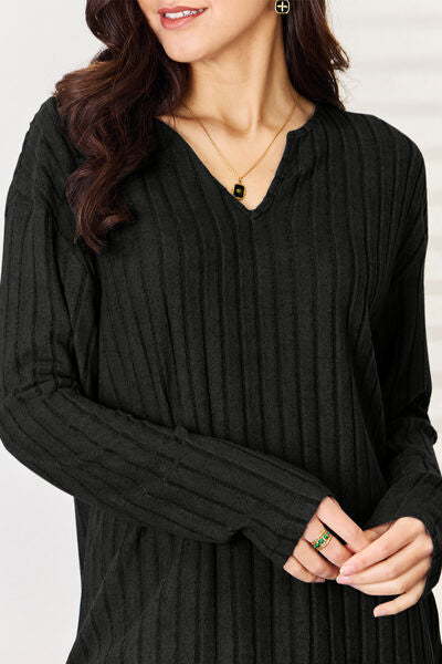"Basic Bae" Notched Long Sleeve Top and Pants Set