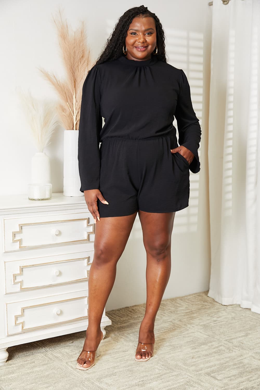 Culture Code Full Size Open Back Romper with Pockets (T) Mischa Lottie