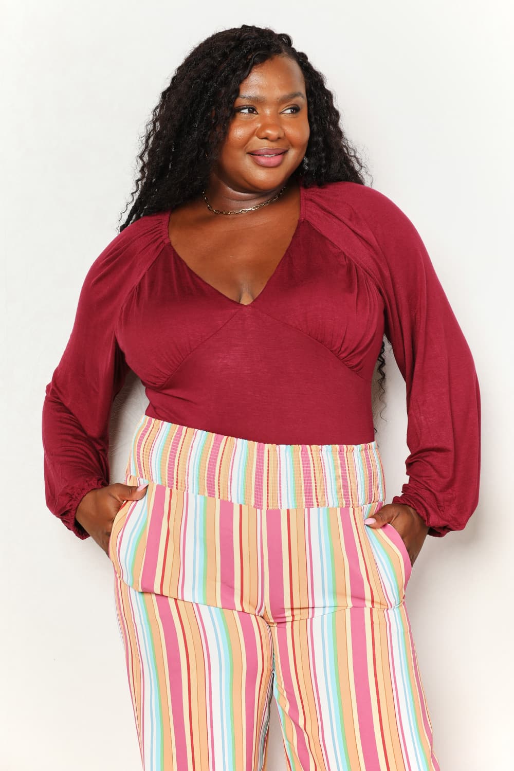 Culture Code Full Size V-Neck Bodysuit (T) Mischa Lottie
