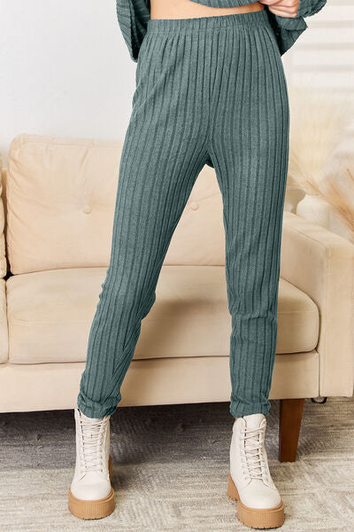 "Basic Bae" Notched Long Sleeve Top and Pants Set