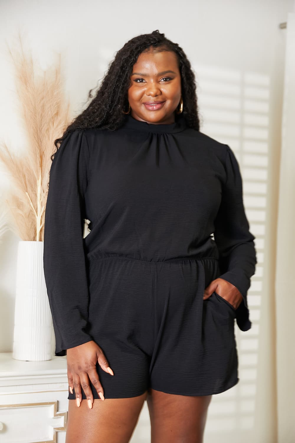 Culture Code Full Size Open Back Romper with Pockets (T) Mischa Lottie