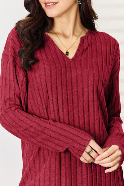 "Basic Bae" Notched Long Sleeve Top and Pants Set