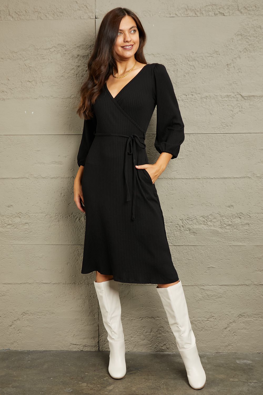 Culture Code Full Size Surplice Flare Ruching Dress (T) Mischa Lottie