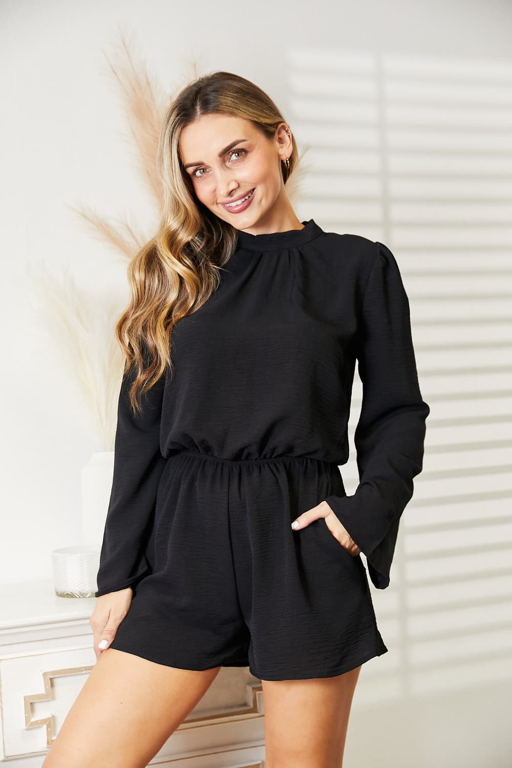 Culture Code Full Size Open Back Romper with Pockets (T) Mischa Lottie