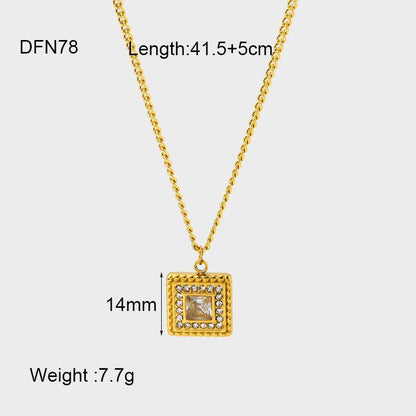 Zirconia Inlay Square Pendant Clavicle Chain Necklace