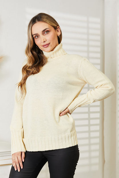 Heimish Full Size Long Sleeve Turtleneck Sweater with Side Slit (T) Mischa Lottie