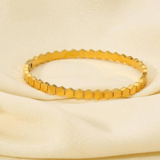 Hexagon-Shaped 18K Gold Plated Bangle (With Box)