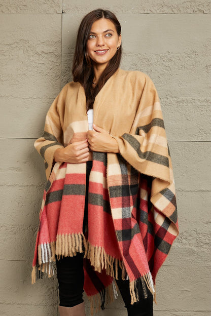 e.Luna Plaid Shawl Poncho Cardigan (T) Mischa Lottie