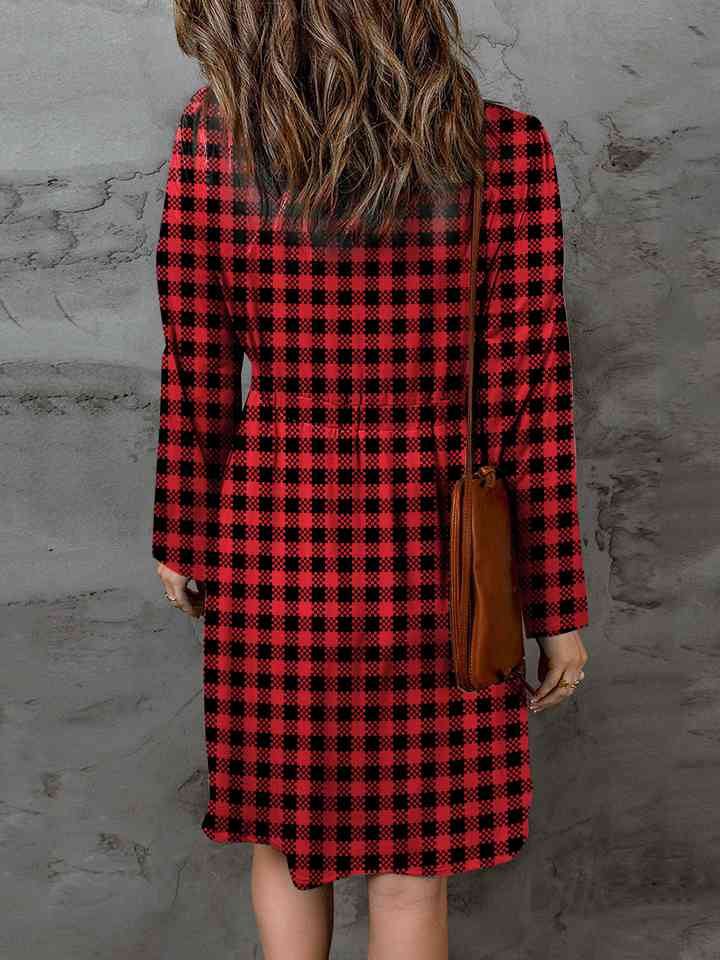 Double Take Full Size Plaid Round Neck Long Sleeve Dress