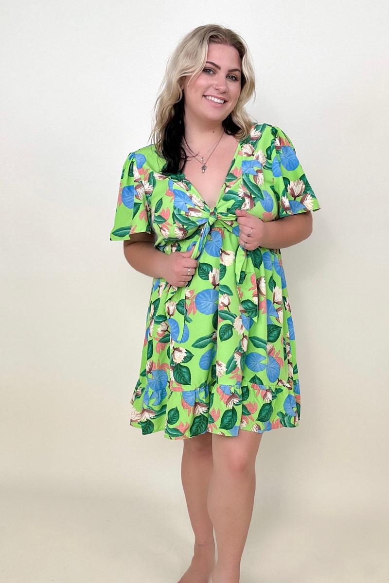 Gigio Tropical Print Flutter Sleeve Mini Dress (K) Mischa Lottie