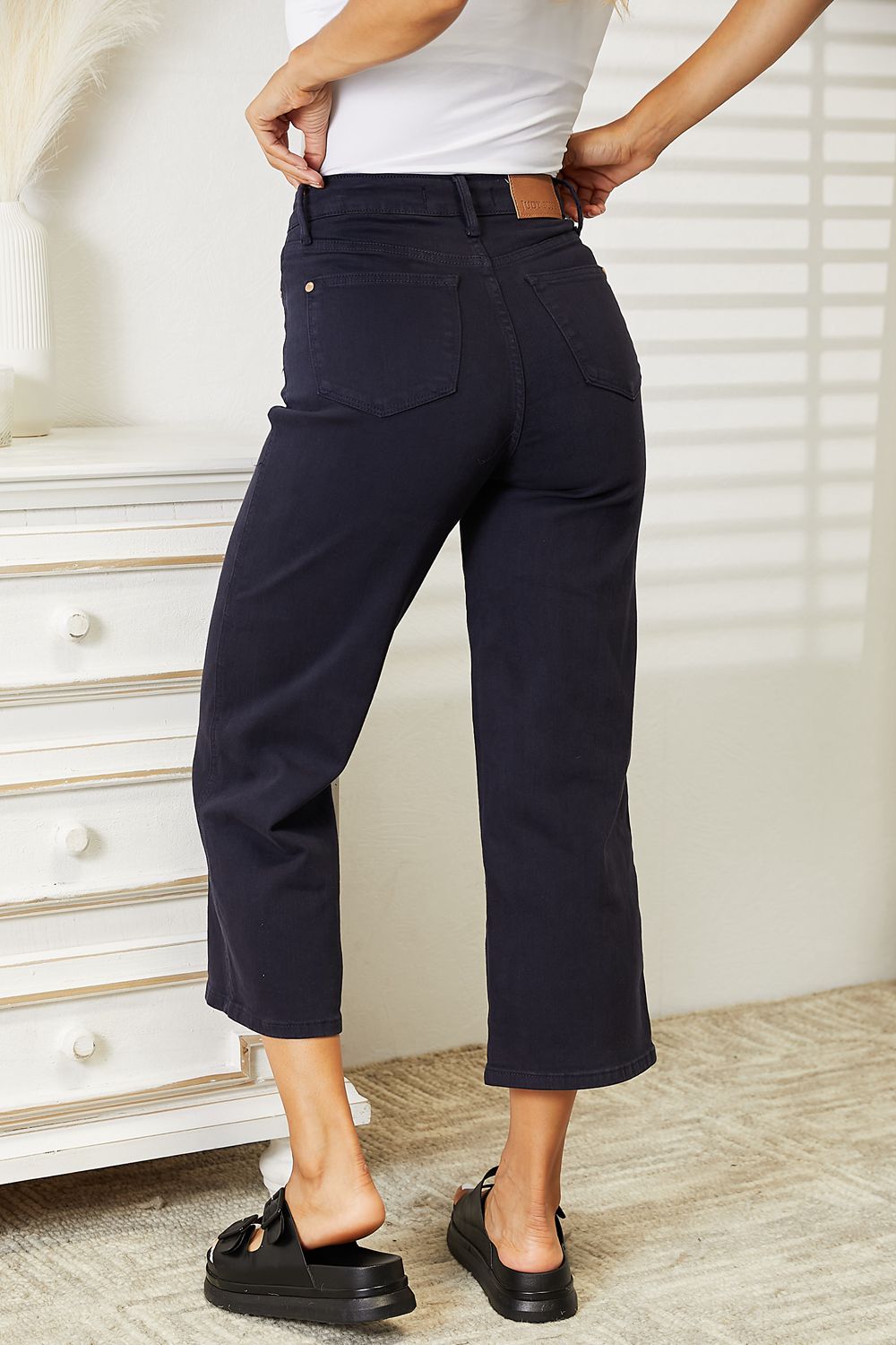 Judy Blue Full Size High Waist Tummy Control Garment Dyed Wide Cropped Jeans (T) Mischa Lottie