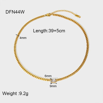 18K Gold Stainless Steel Rectangular Zircon Choker Necklace