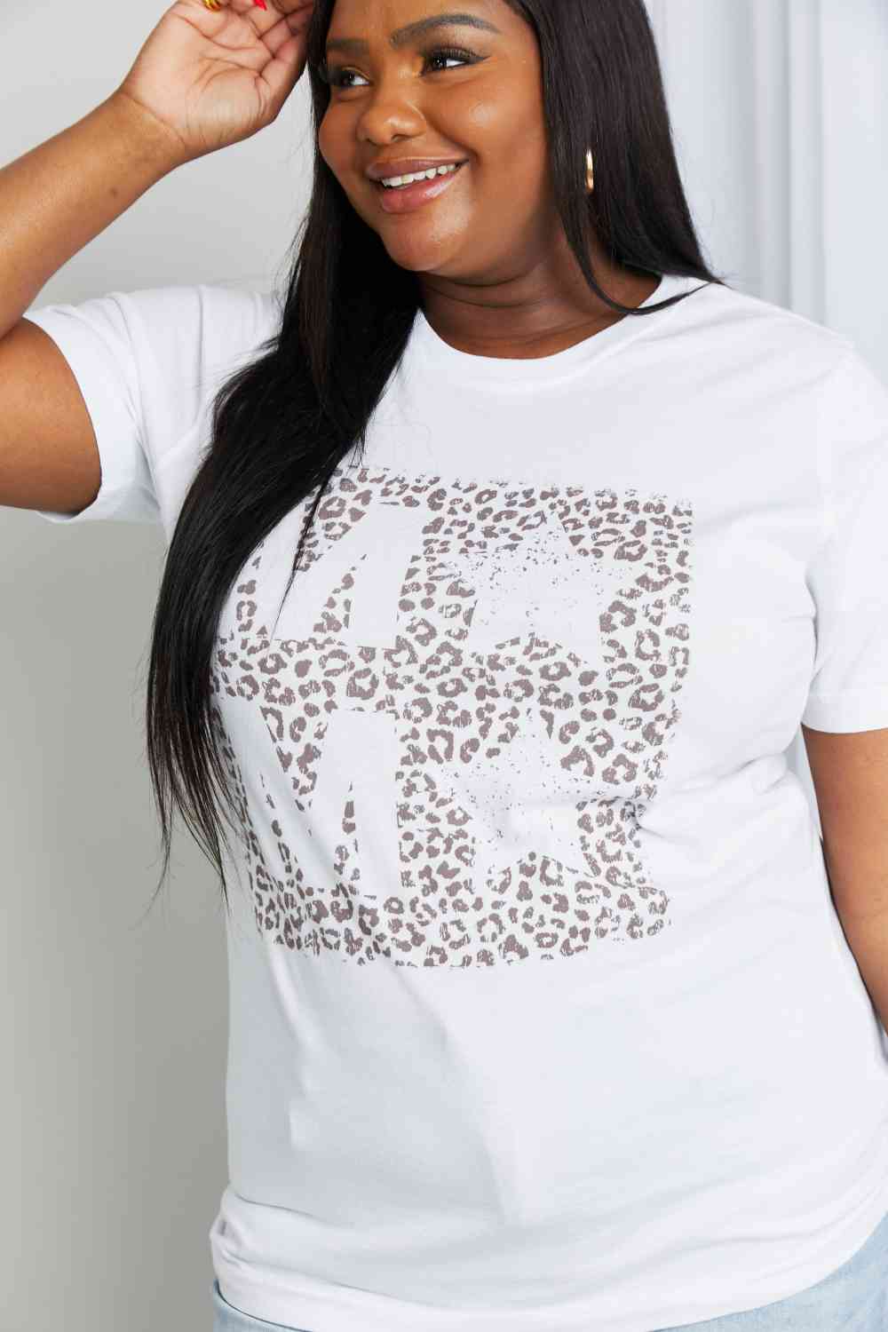 mineB Full Size Leopard Graphic Tee Shirt