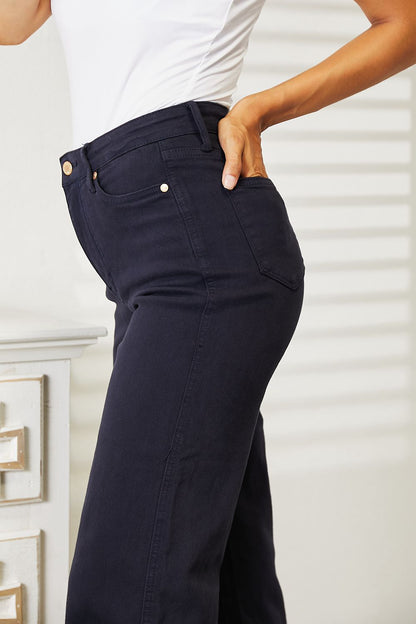 Judy Blue Full Size High Waist Tummy Control Garment Dyed Wide Cropped Jeans (T) Mischa Lottie