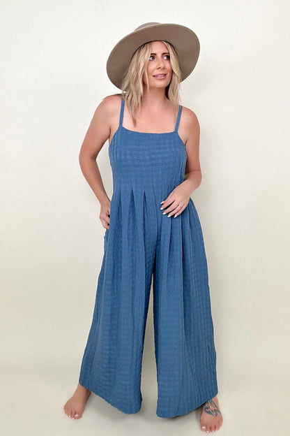 Gigio Textured Woven Spaghetti Strap Jumpsuit