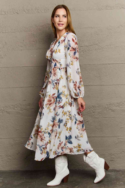 OneTheLand Good Day Chiffon Floral Maxi Dress