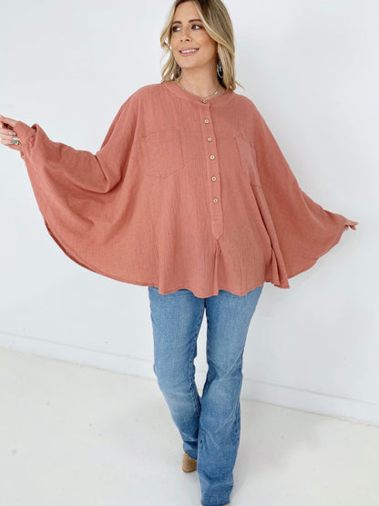 Easel Textured Cotton Linen Oversized Top (K) Mischa Lottie