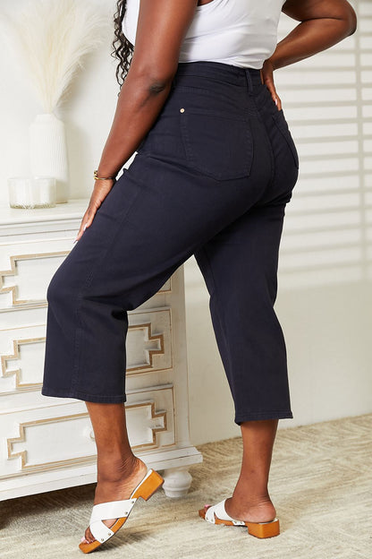 Judy Blue Full Size High Waist Tummy Control Garment Dyed Wide Cropped Jeans (T) Mischa Lottie