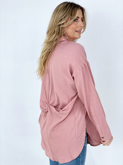Easel "Twisted Tunic" Solid Button Down Tunic Shirt (K) Mischa Lottie