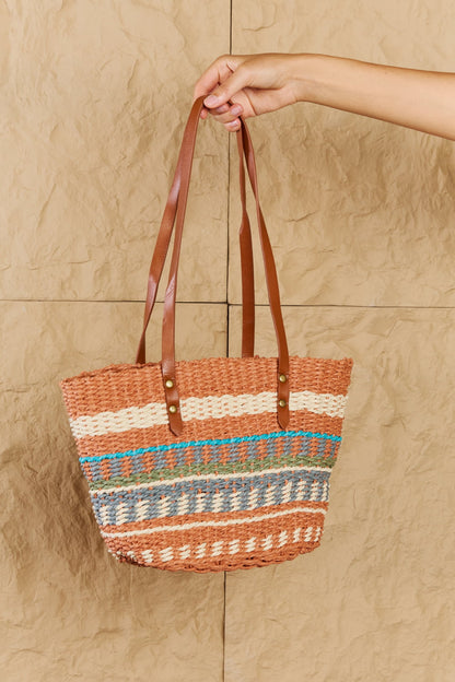 Fame By The Sand Straw Braided Striped Tote Bag (T) Mischa Lottie