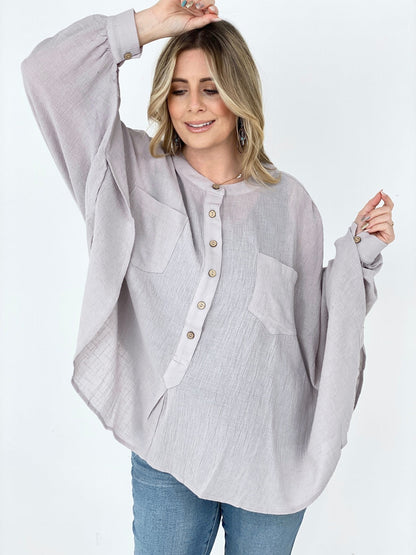 Easel Textured Cotton Linen Oversized Top (K) Mischa Lottie