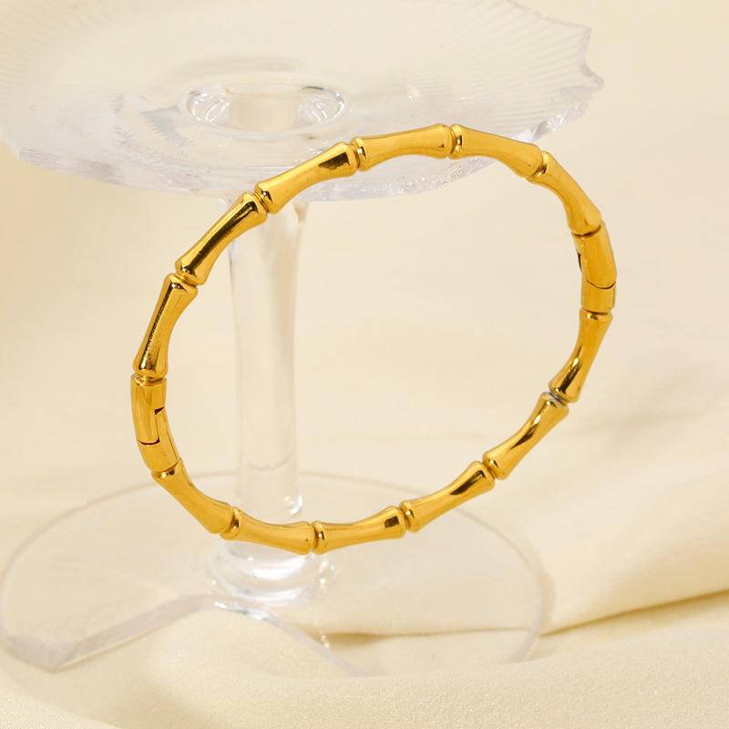 18K Gold Plated Bamboo Joint Bangle (With Box)