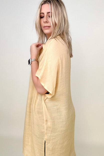 Gigio Solid Button Down Loose Fit Gauzy Tunic