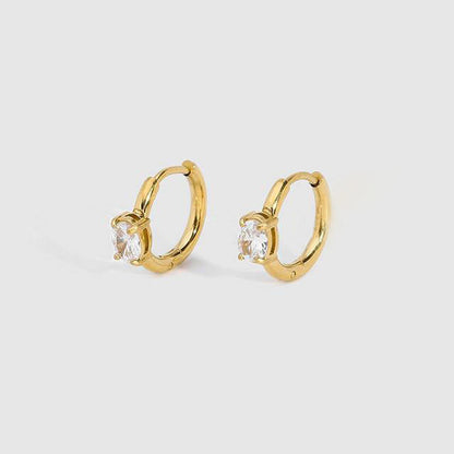 14K Gold Plated Oval Cubic Zirconia Hoop Earrings (With Box)