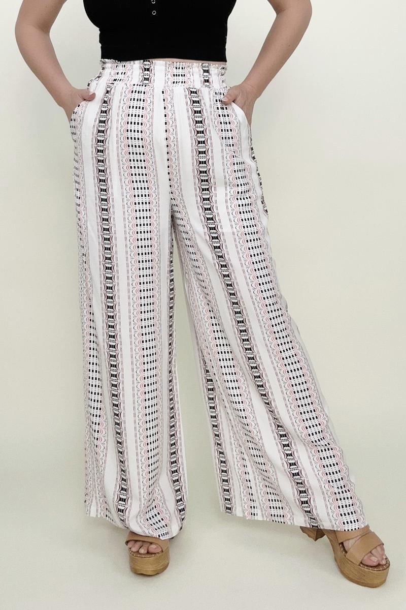 Geo Stripe Smocked Waist Wide Leg Pants (K) Mischa Lottie