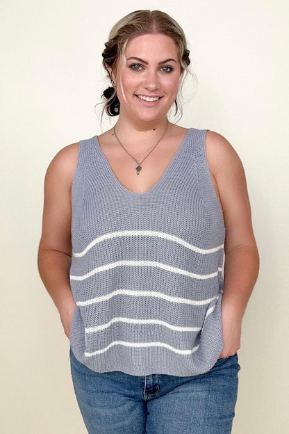 Gilli Sleeveless V-Neck Striped Sweater Top