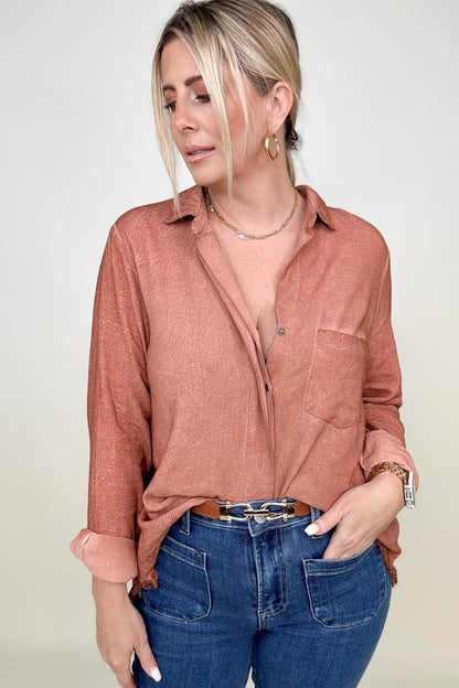 Umgee Button Down Boyfriend Shirt With Frayed Hem (K) Mischa Lottie