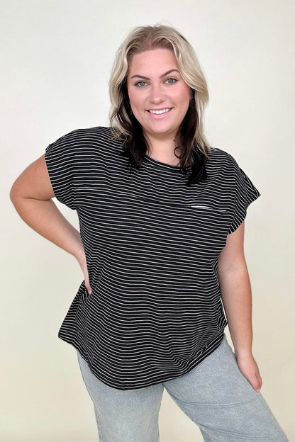 Cotton Bleu Striped Casual Top With Contrast Pocket