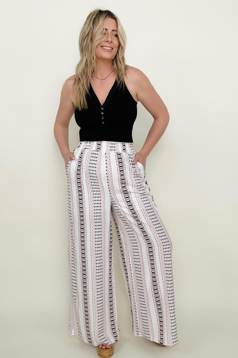 Geo Stripe Smocked Waist Wide Leg Pants (K) Mischa Lottie