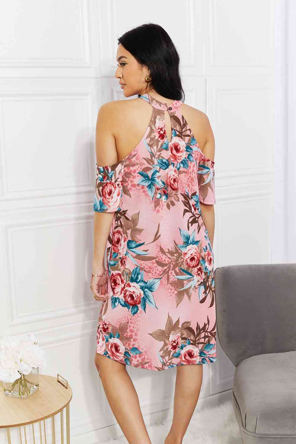 Sew In Love Full Size Fresh-Cut Flowers Cold-Shoulder Dress