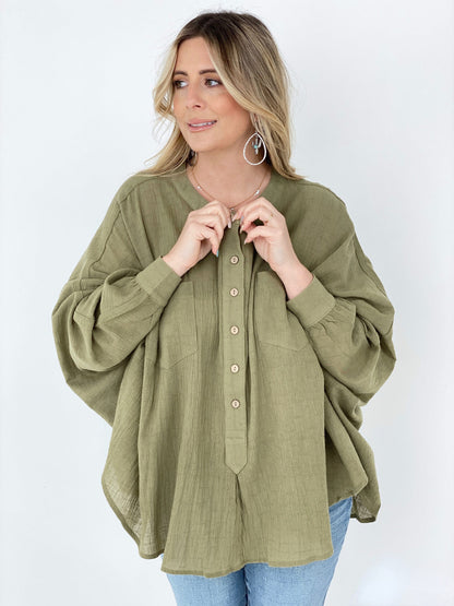 Easel Textured Cotton Linen Oversized Top (K) Mischa Lottie