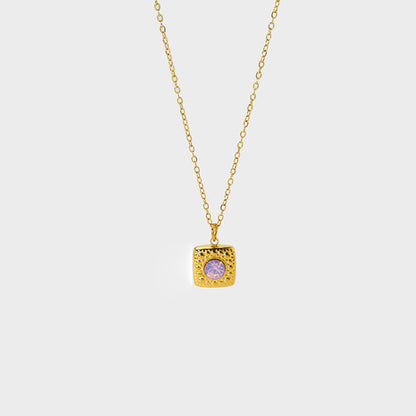 Opal Square Pendant 14K Gold Clavicle Chain Necklace