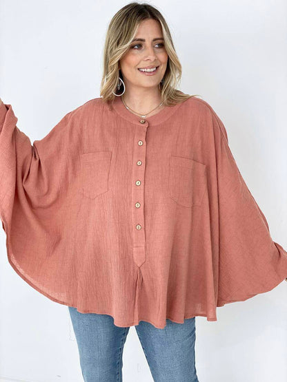 Easel Textured Cotton Linen Oversized Top (K) Mischa Lottie