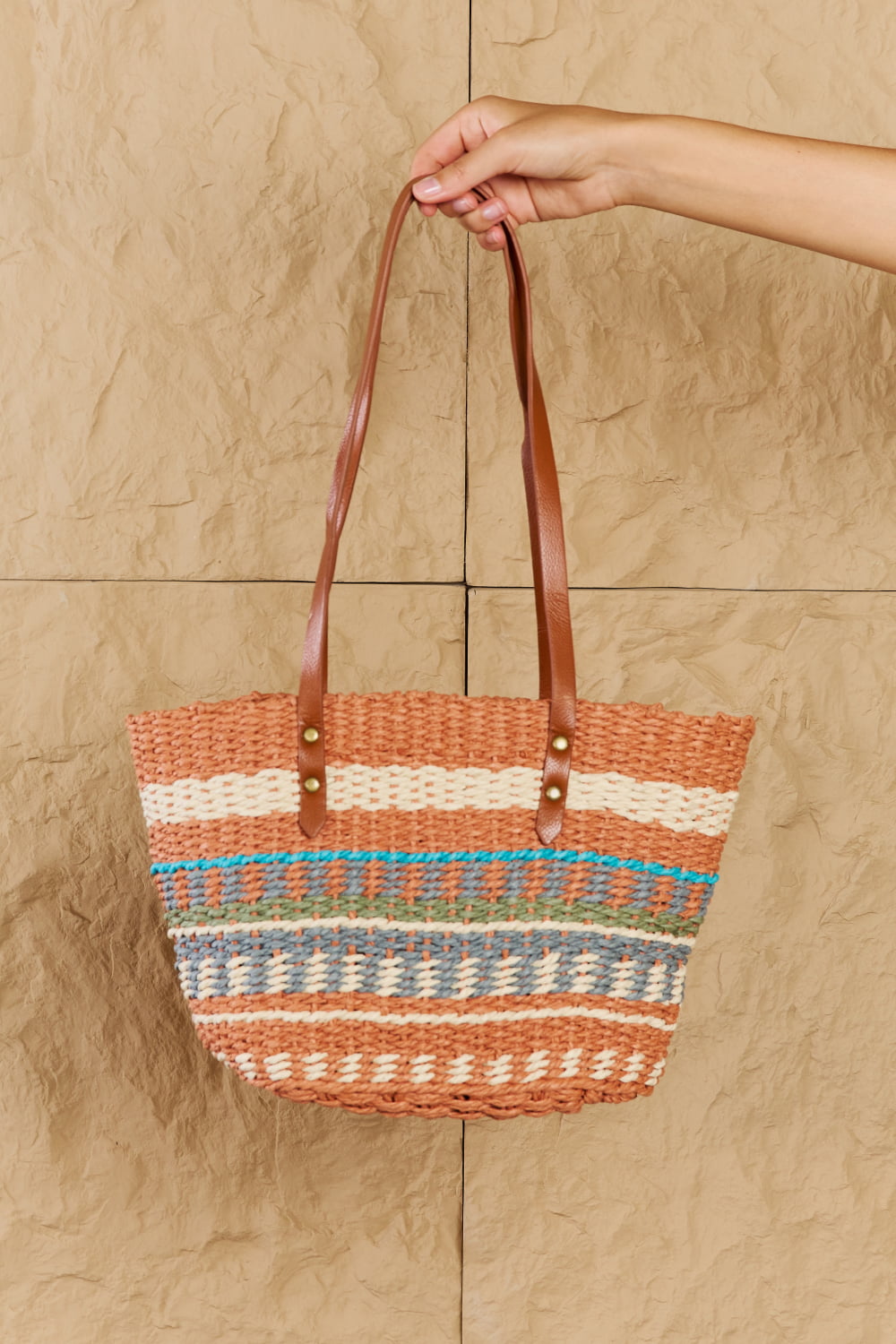 Fame By The Sand Straw Braided Striped Tote Bag (T) Mischa Lottie