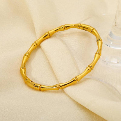 18K Gold Plated Bamboo Joint Bangle (With Box)