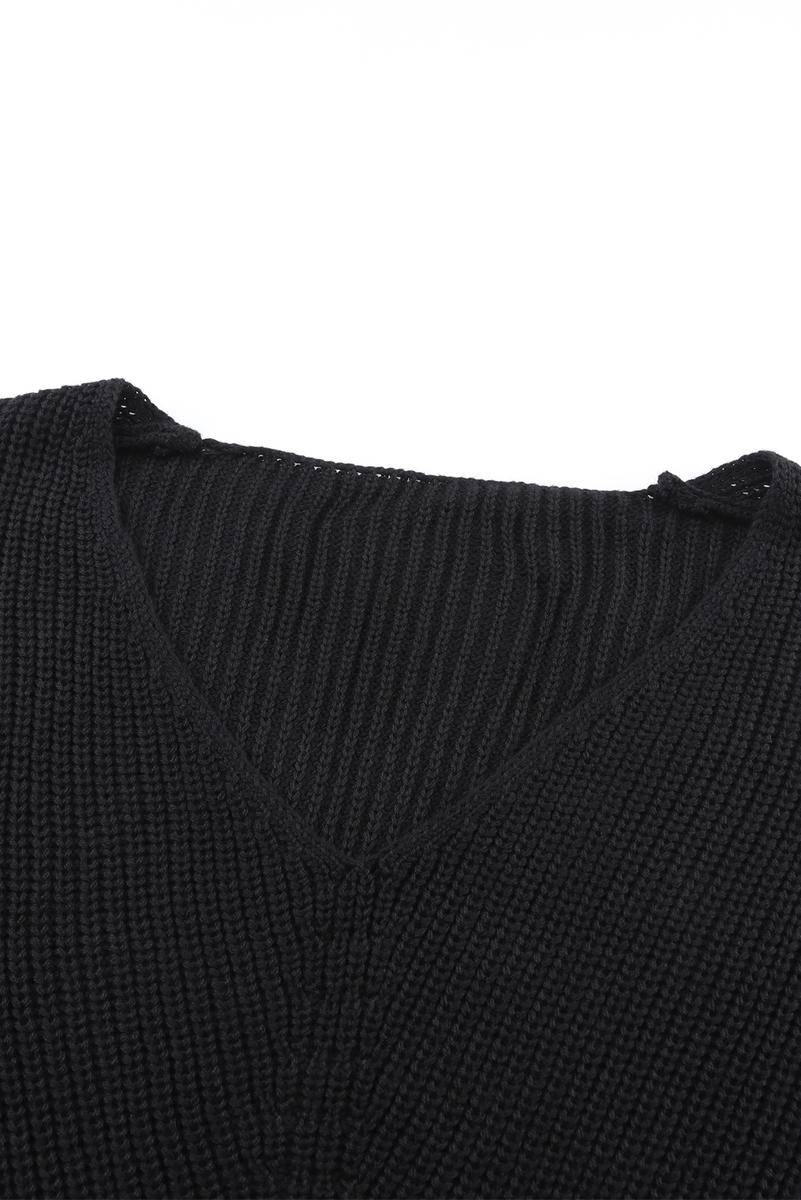 Ribbed Knit V Neck Long Sleeve Sweater