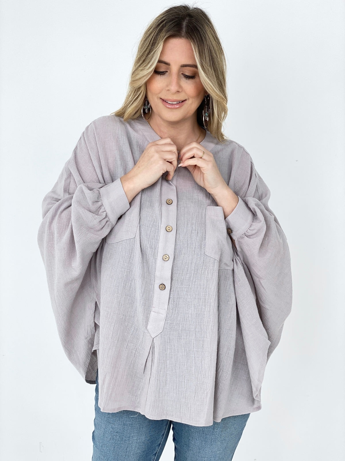 Easel Textured Cotton Linen Oversized Top (K) Mischa Lottie