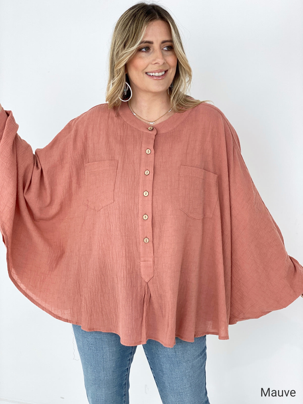 Easel Textured Cotton Linen Oversized Top (K) Mischa Lottie