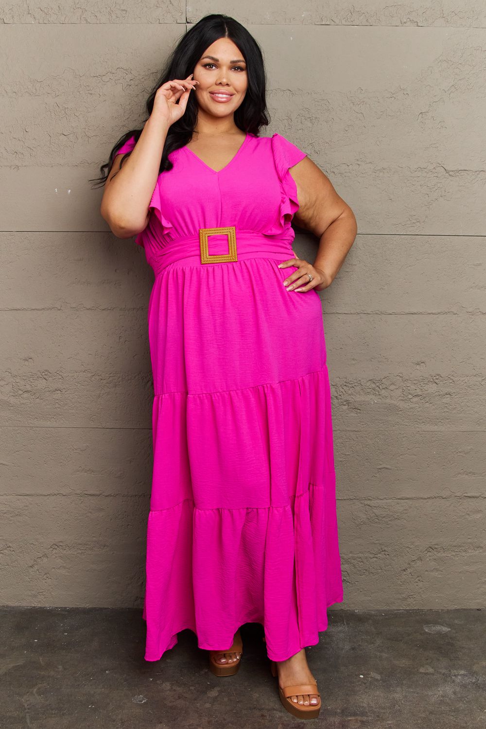 GeeGee Fancy Fizz Plus Size Tiered Side Slit Maxi Dress (T) Mischa Lottie