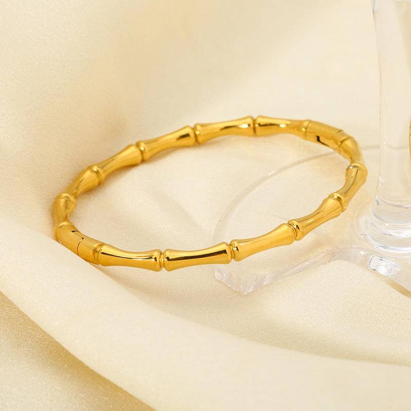 18K Gold Plated Bamboo Joint Bangle (With Box)