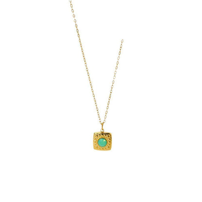 Opal Square Pendant 14K Gold Clavicle Chain Necklace