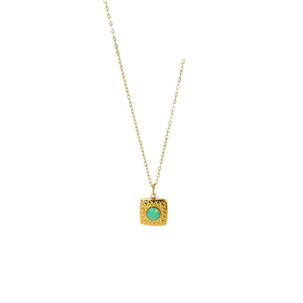 Opal Square Pendant 14K Gold Clavicle Chain Necklace