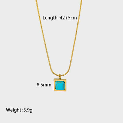 18K Gold Plated Turquoise Geometric Pendant Necklace (With Box)