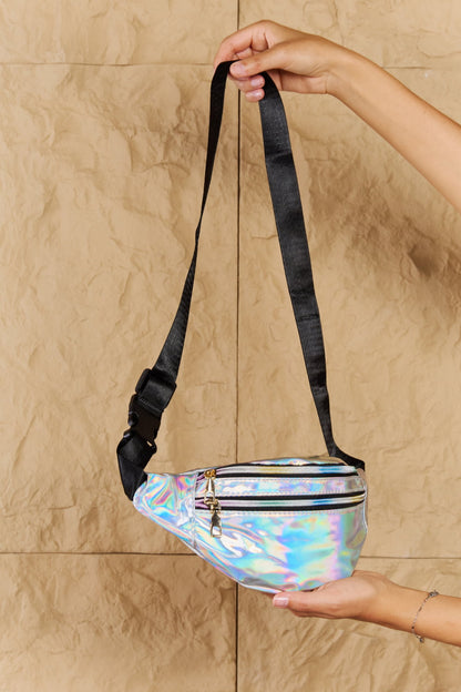 Fame Good Vibrations Holographic Double Zipper Fanny Pack in Silver (T) Mischa Lottie